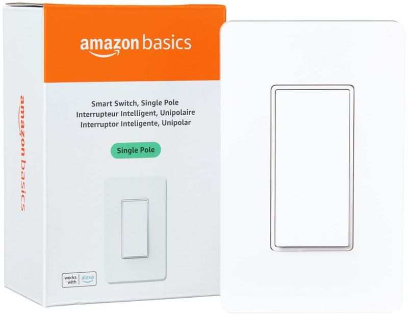 Amazon Basics - Interruptor inteligente de un solo polo, requiere cable neutro, WiFi de 2.4 GHz, funciona con Alexa