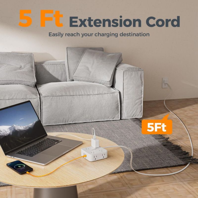 TESSAN Regleta Multicontacto Extension Electrica con Protector de Sobretensión, 1.5 M Plana Enchufe Extensión con 8 Salidas CA y
