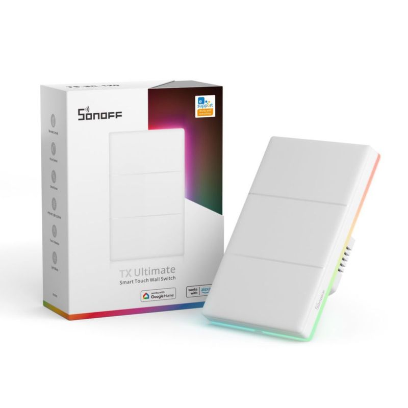 SONOFF T5 Interruptor de Pared Inteligente, Interruptor de Luz Táctil WiFi, Interruptor Fuego Cero，el Panel es Extraíble y Reemp
