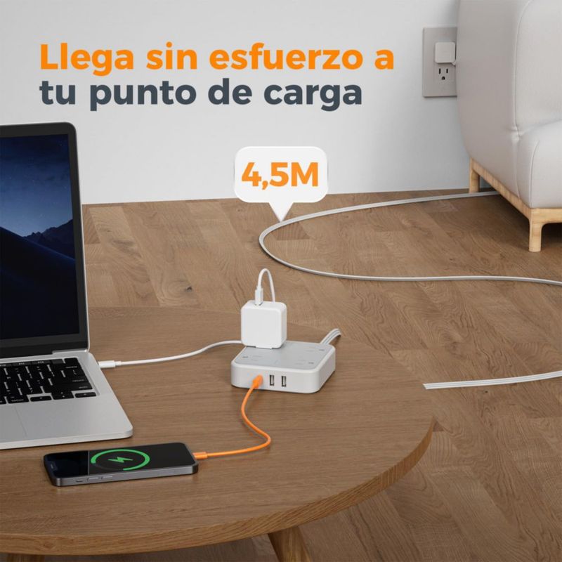 TESSAN Regleta Multicontacto con Protector de Sobretensión, 4,5M Plana Extension Electrica, Enchufe Plano Conector Multiple con