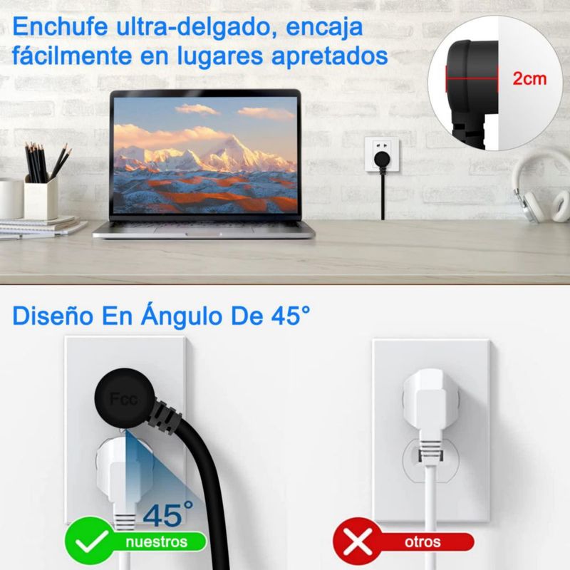 Lostrain Regleta de Alimentación,Multicontactos USB con 3 Ca(10A) y 3 USB A Protector contra Sobretensiones 1.2M,6 en 1 Conector