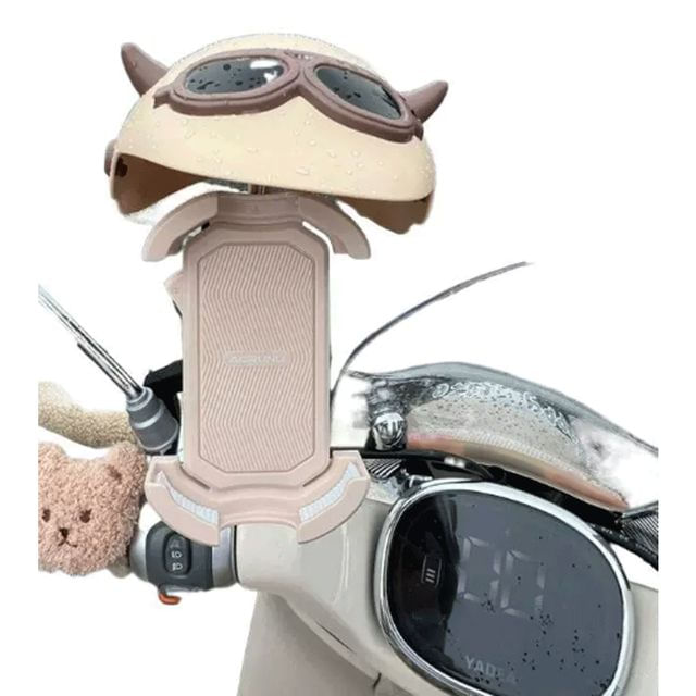 Soporte Celular Moto con Casco Decorativo, Resistente al Agua y Antivibración para Manillar, Color Rosa Beige.HOGAWAY