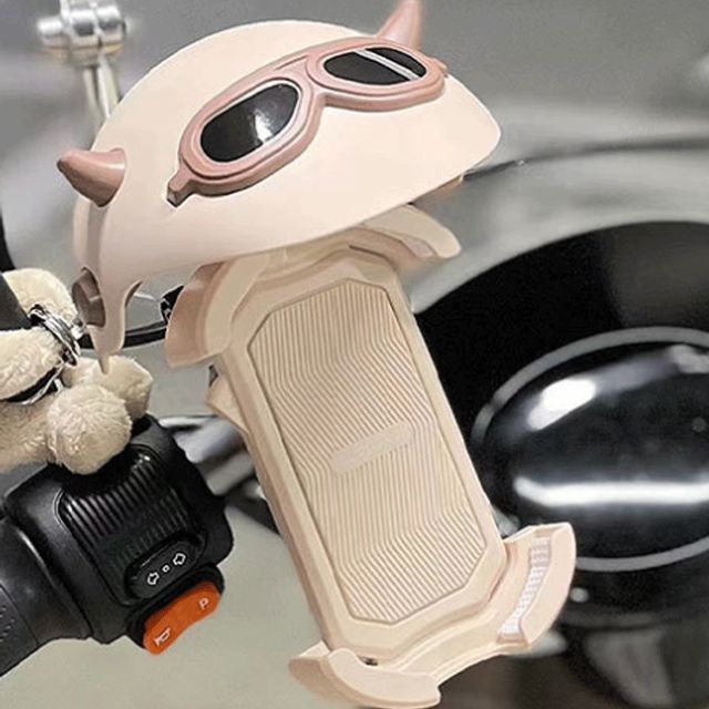 Soporte Celular Moto con Casco Decorativo, Resistente al Agua y Antivibración para Manillar, Color Rosa Beige.HOGAWAY