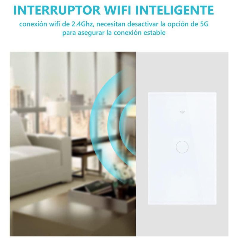INGEQUIS Interruptor Inteligente Sin Neutro con Capacitor, Apagador Wifi de 2.4Ghz con Panel Táctil, Control Remoto de App, Comp