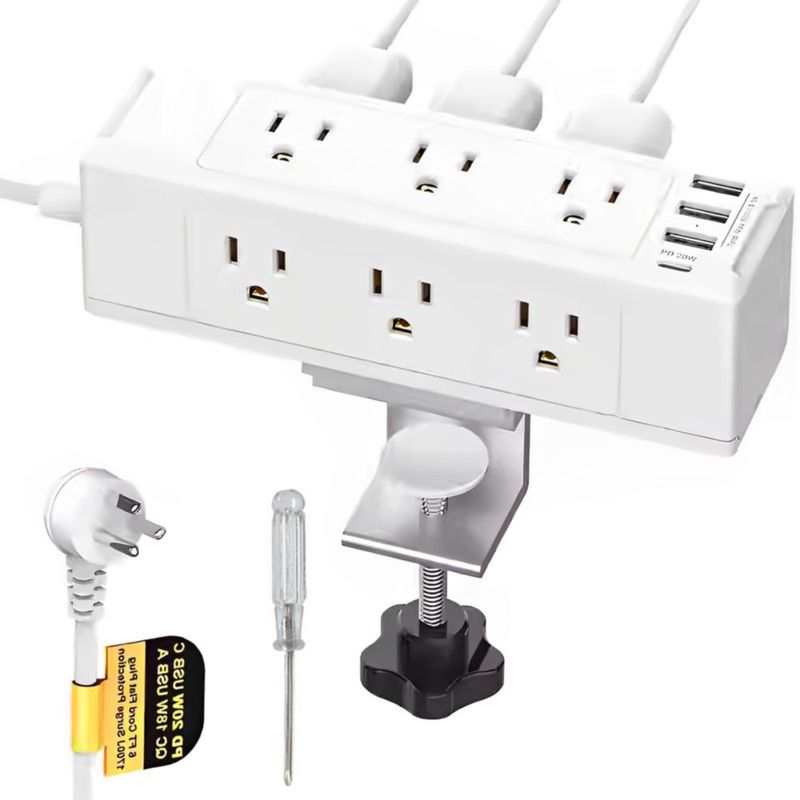 TDVCVZSD 13 en 1 Regleta con Clip para Escritorio, Protector contra sobretensiones USB-C con 9 Salidas de CA y 4 USB (1 USB C),