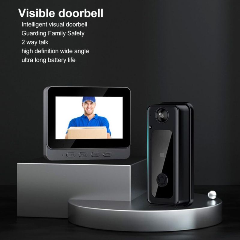 GOWENIC Videoportero Inalámbrico WiFi, Cámara de Timbre 1080P con Monitor, de Videoportero con Timbre de Video con Visión Noctur