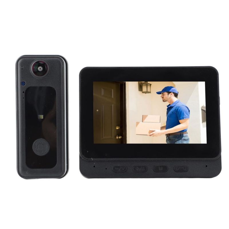 GOWENIC Videoportero Inalámbrico WiFi, Cámara de Timbre 1080P con Monitor, de Videoportero con Timbre de Video con Visión Noctur