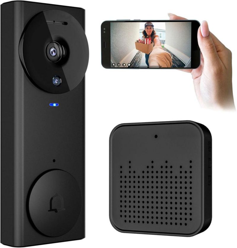 Timbre de video inteligente inalámbrico, timbre visual inalámbrico remoto WIFI,1080p,gran angular de 110°, audio bidireccional,