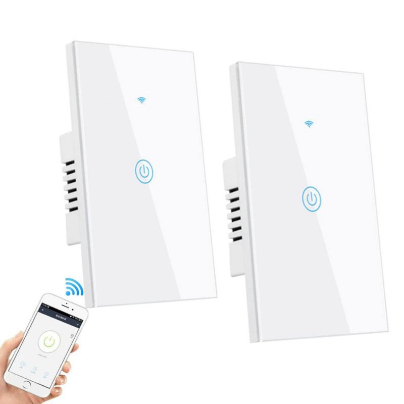 INGEQUIS 2Pzas Interruptores Inteligentes Sin Neutro con Capacitor, Apagador Wifi de 2.4Ghz con Panel Táctil, Control Remoto de