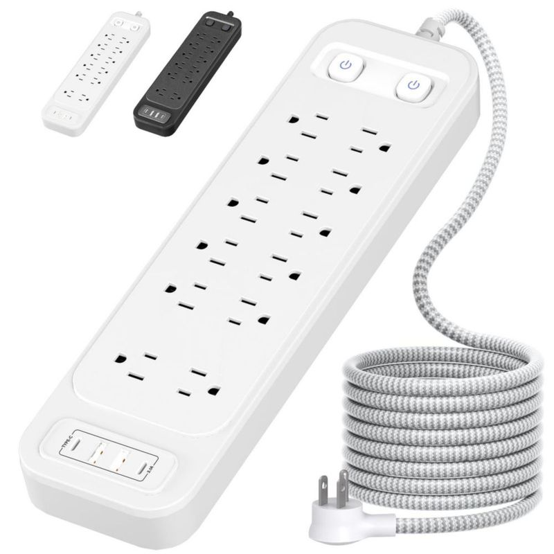 GALASALA Multicontacto Regleta Extension Electrica con Protector Supresor de Picos Voltaje, 1,8 M, Enchufe Plano, 12 Salidas y 4