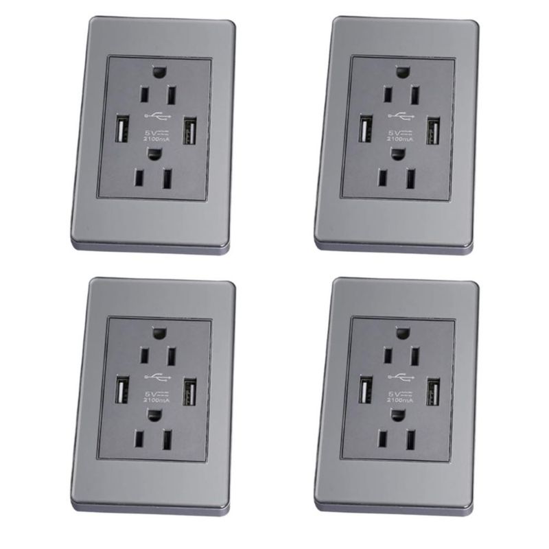 Megaluz HY-J310 Tomacorriente USB 2 puertos de carga, enchufe contacto dúplex (4 piezas)
