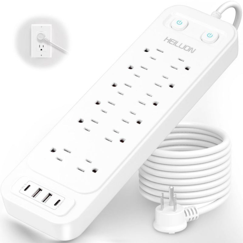 HeiLuon Regleta Multicontacto 16 en 1 con Protección contra Sobretensiones, 1.8m Extensión Eléctrica, 12 Tomas + 4 USB (2 USB-C)