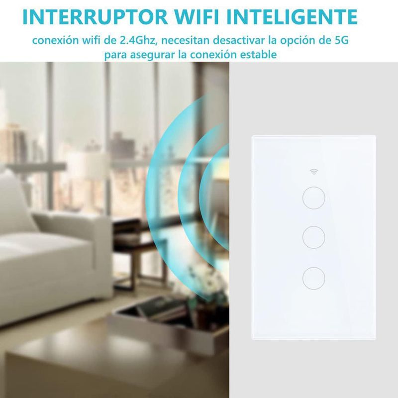 INGEQUIS Interruptor Inteligente Sin Neutro con Capacitor, Apagador Wifi de 2.4Ghz con Panel Táctil, Control Remoto de App, Comp