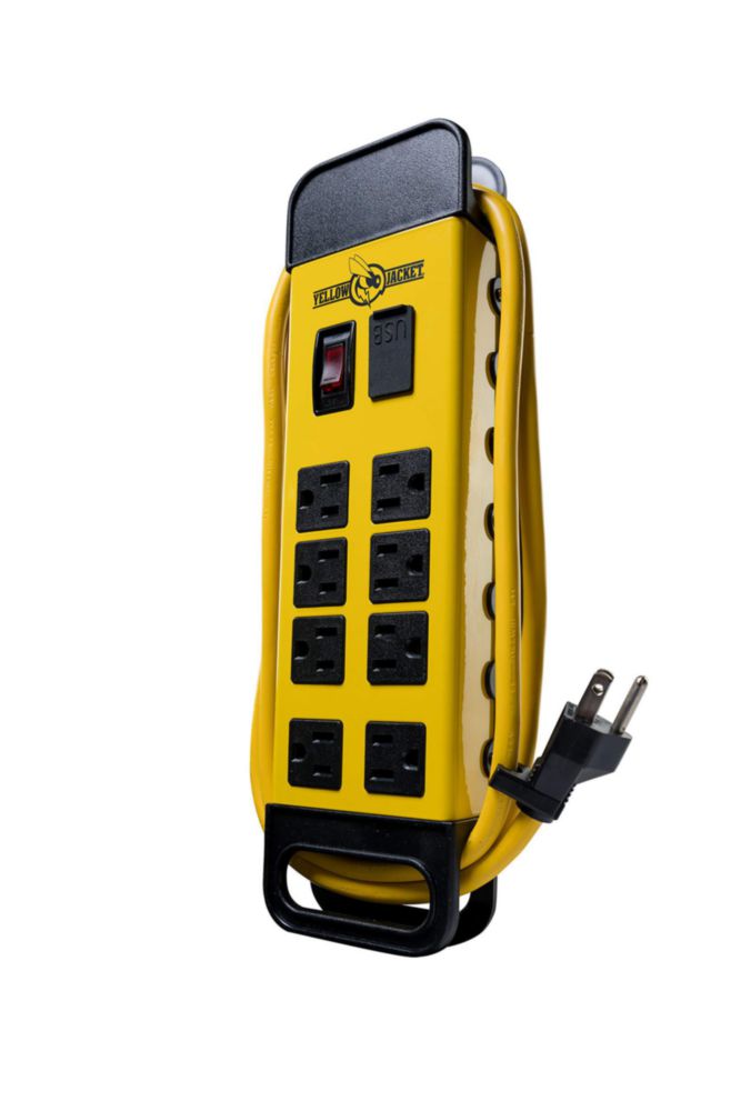 Yellow Jacket - Tira protectora de sobretensión de metal, 8-Outlet Power Strip, Amarillo
