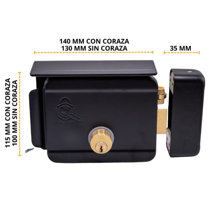 Cerradura Eléctrica Negro Mate de Alta Seguridad, con Coraza de Acero Extra Protección Incluida (Derecha, Sin botón)