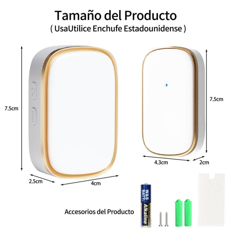 GALASALA Timbres Inalámbricos para Casa, Timbre Inalámbrico Exterior con 1 Transmisor y 1 Receptor, 38 Melodías, 5 Volúmenes Inc