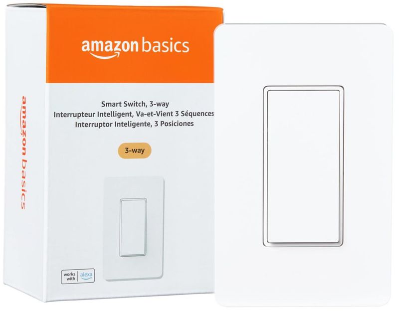 Amazon Basics - Interruptor inteligente, 3 vías, funciona solo con Alexa, Wi-Fi de 2.4 GHz, no requiere concentrador, blanco