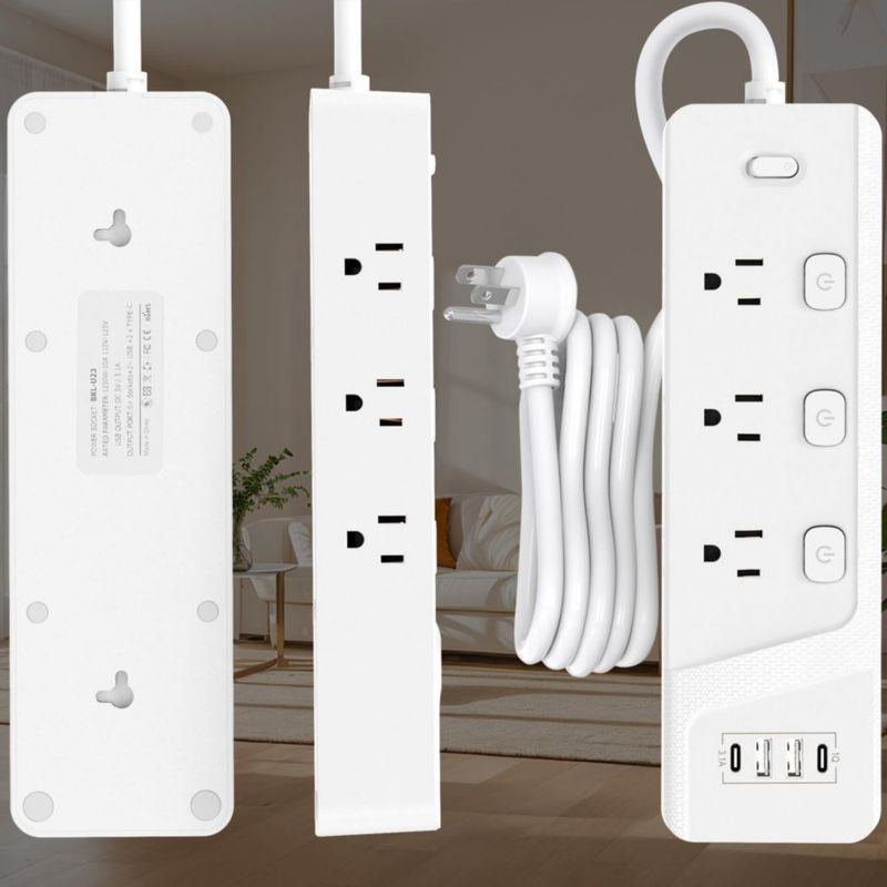 KIROGILY Multicontacto Regleta Extension Electrica con Protector Supresor de Picos Voltaje, Enchufe Plano, 1.8 M, 6 Tomas de Ca