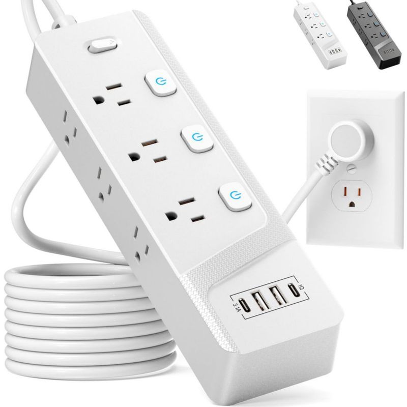 KIROGILY Multicontacto Regleta Extension Electrica con Protector Supresor de Picos Voltaje, Enchufe Plano, 1.8 M, 6 Tomas de Ca