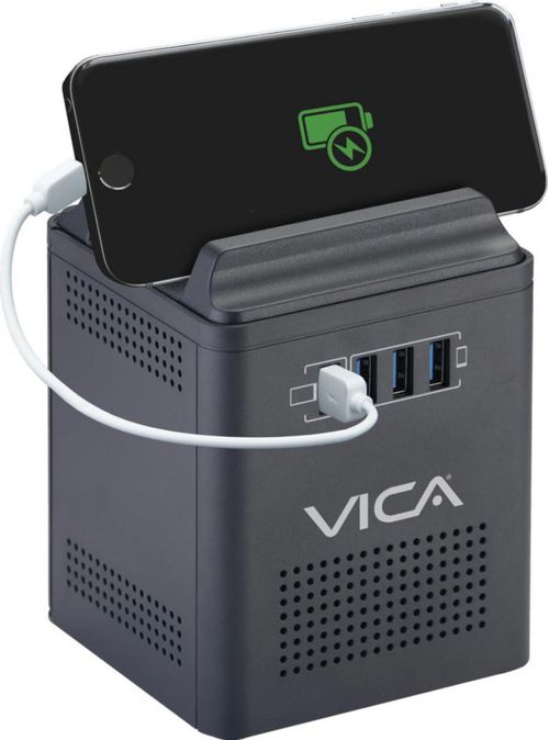 VICA Regulador Electrónico de Voltaje y Centro de Carga para Celular 800 VA / 400 W 4 Tomas de Corriente y 4 Puertos USB.