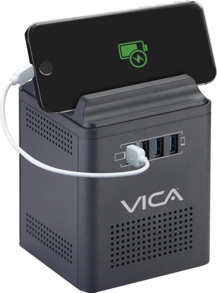 VICA Regulador Electrónico de Voltaje y Centro de Carga para Celular 800 VA / 400 W 4 Tomas de Corriente y 4 Puertos USB.