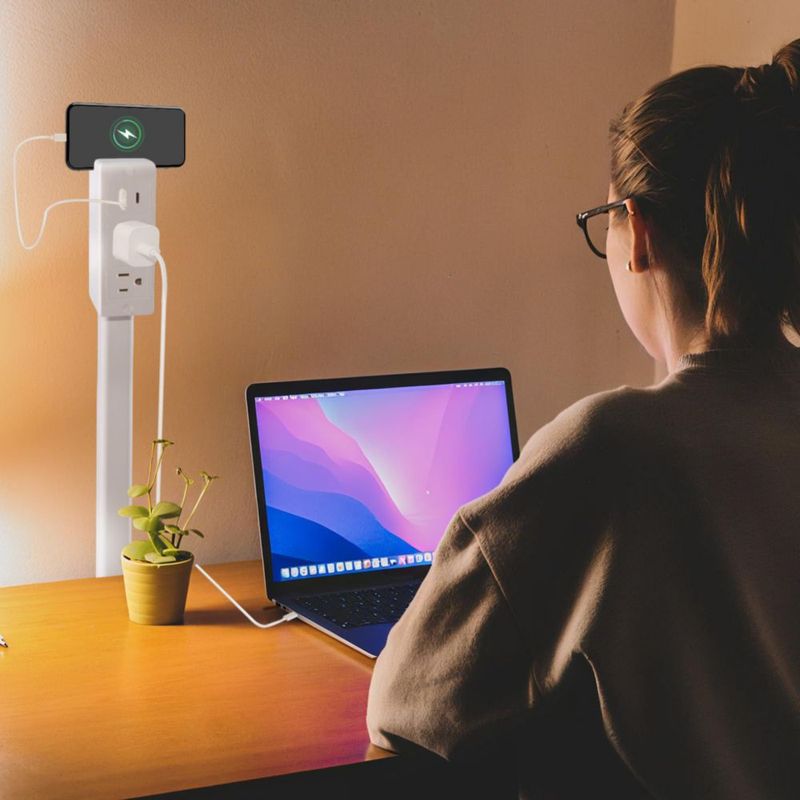 HeiLuon Extensor de Toma Corriente con USB-C, USB-A y 2 Salidas AC, Regleta Multicontacto Escritorio Extensible 45–70 cm, Gira 1