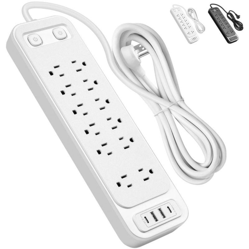 GALASALA Regleta Multicontacto, Extensión Eléctrica de 1,8 M, Enchufe Plano, 12 Tomas de Ca, 4 USB (2 USB-C), Conector Multivía