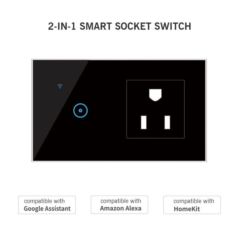 Mingzhe Toma de pared inteligente Wi-Fi de 95-250 V con interruptor de luz táctil de 1 unidad Control remoto de aplicación Smart