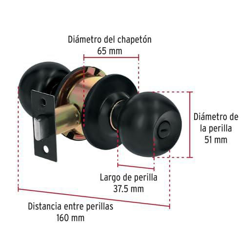 Hermex BAL-NE-BPB Cerradura esfera, cil baño negro
