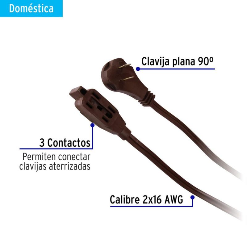 Volteck ED-10C, Extensión eléctrica doméstica, 10 m, café, Volteck