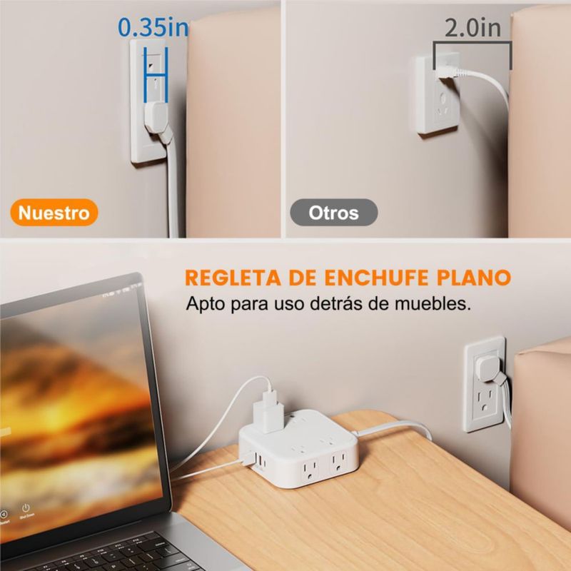 FANDBO 12 en 1 Regleta Multicontacto Extension USB, con 8 Salidas CA y 4 Puertos USB (2 USB C), Enchufe/Conector Multiple, 1.5M