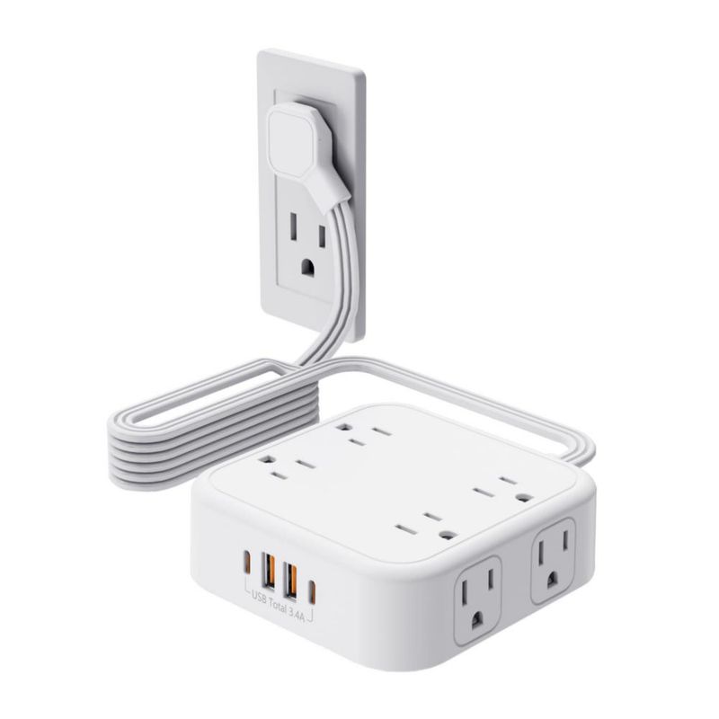 FANDBO 12 en 1 Regleta Multicontacto Extension USB, con 8 Salidas CA y 4 Puertos USB (2 USB C), Enchufe/Conector Multiple, 1.5M