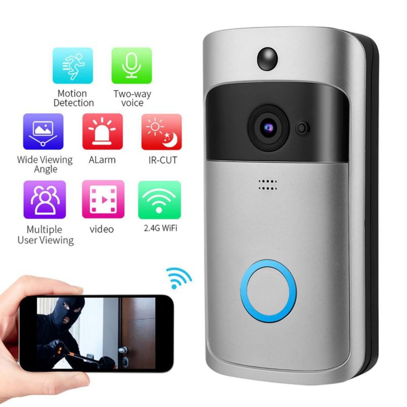 Dioche Videoportero con WiFi, Timbre con Videoportero Inalámbrico, Timbre con Cámara de Seguridad y Visión Nocturna por Infrarro