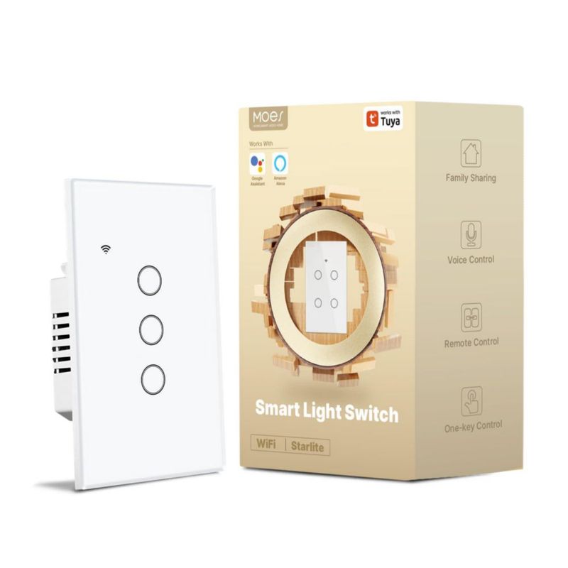 MOES - Interruptor de pared táctil inteligente de 2ª generación, Wi-Fi, un solo polo, cable neutro opcional (Neutro o Sin Neutro