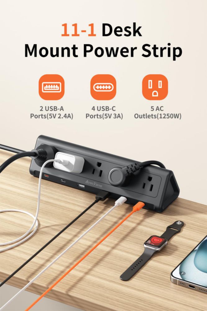 AnnTane Multicontacto Regleta Extension Electrica para Clip de Mesa, 40W Enchufe Plano Extension, 4PD 20W USB C Total estación d