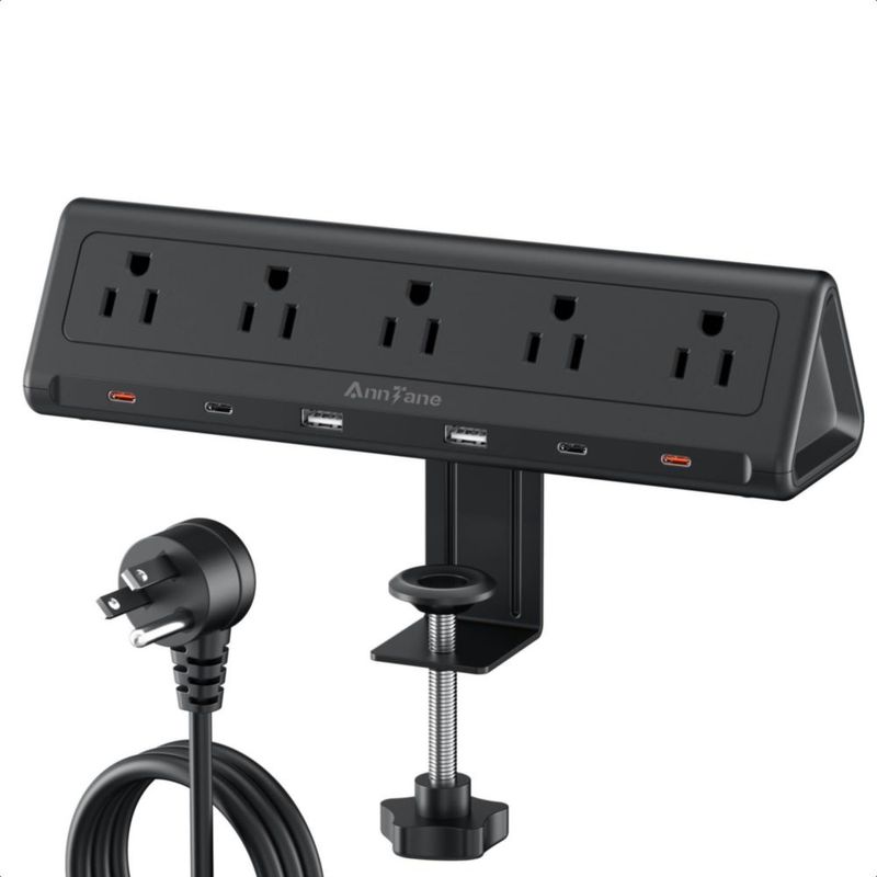 AnnTane Multicontacto Regleta Extension Electrica para Clip de Mesa, 40W Enchufe Plano Extension, 4PD 20W USB C Total estación d