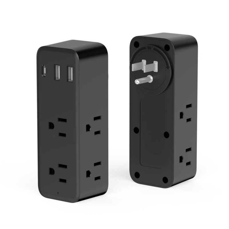 BOPARTE Regleta Enchufe Giratorio de 180° con 6 CA y 2 USB + 1 Type-C Pared Adaptador Clavija (5 V / 2,4 A) para Oficina de Viaj
