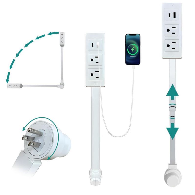 BTOOTB Expansor de Toma de Corriente, Extensor de Toma Corriente, Cuenta con USB-A, USB-C y 2 Salidas de CA, Gira 180, Extiende