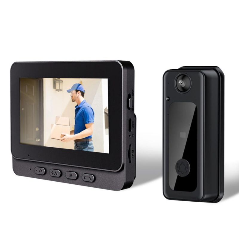 Yunir Cámara de Timbre Inalámbrica WiFi, Cámara de Seguridad Gran Angular de 8MP 1080P 170° con Videollamada con Micrófono, Timb