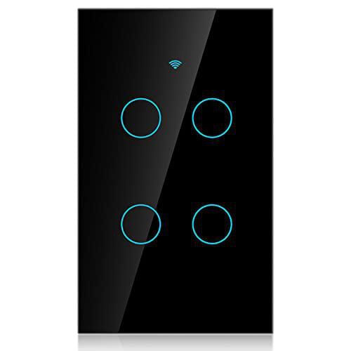Interruptor de control remoto inteligente de 4 vías Wifi Control de luz de pared Interruptor de pantalla táctil Interruptor de c