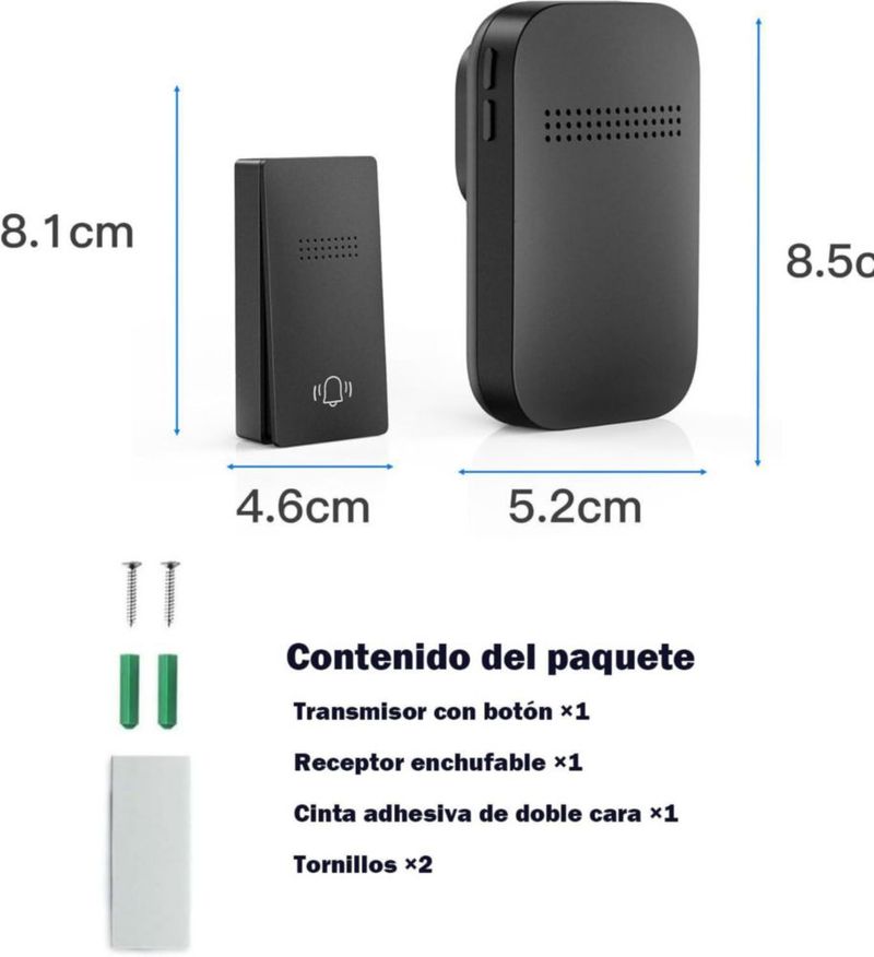 Timbres Inalámbricos para Casa, 1 Transmisor y 1 Receptor, IP54 Impermeable, 38 Melodías, 4 Niveles de Volumen, LED Indicador, 2