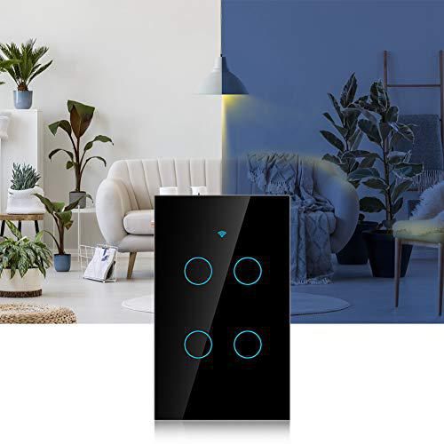 Interruptor Inteligente, Wifi Interruptor de Luz, Interruptor de luz de Pantalla Táctil, Smart Switch Iluminación LED de 4 Vías