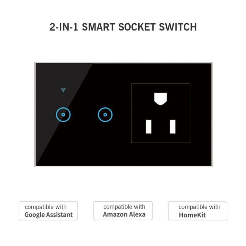 Mingzhe Toma de pared inteligente Wi-Fi de 95-250 V con interruptor de luz táctil de 1 unidad Control remoto de aplicación Smart