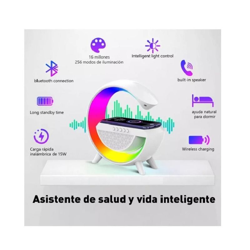 Bocina Blutooth Con Luz Led Multicolor Y Cargador Inalambrico 15w
