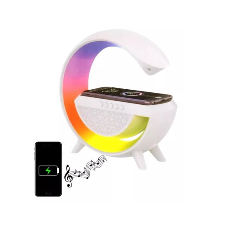 Bocina Blutooth Con Luz Led Multicolor Y Cargador Inalambrico 15w