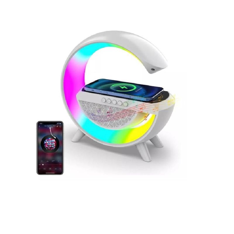 Bocina Blutooth Con Luz Led Multicolor Y Cargador Inalambrico 15w