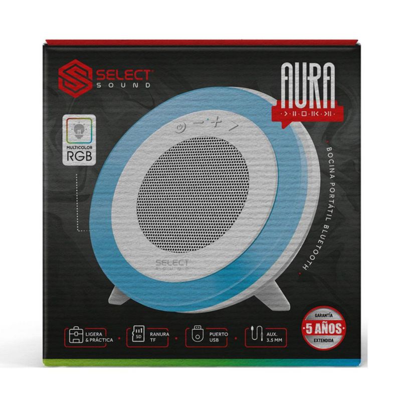 Bocina Bluetooth Portátil Modelo Aura Select Sound BT235 Luz Led Rgb Tws Radio Fm