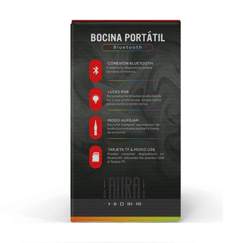 Bocina Bluetooth Portátil Modelo Aura Select Sound BT235 Luz Led Rgb Tws Radio Fm