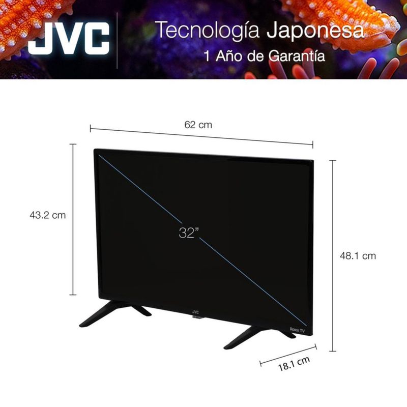 JVC Pantalla Televisión Smart TV 32 Pulgadas LED HD Roku Dolby Audio 3 HDMI 1 USB 1 AV SI32R