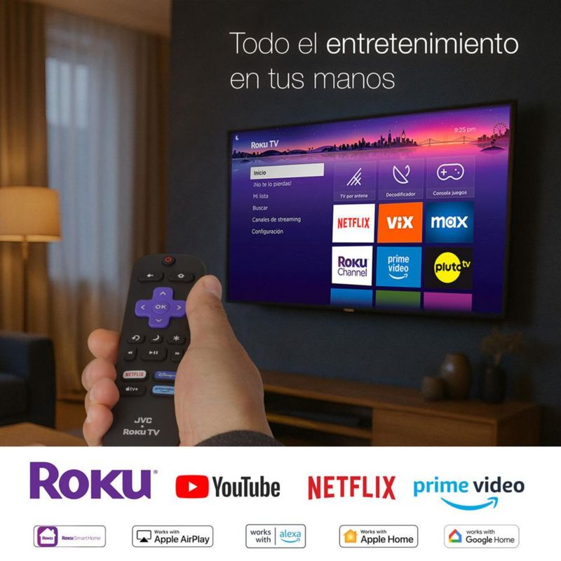 JVC Pantalla Televisión Smart TV 32 Pulgadas LED HD Roku Dolby Audio 3 HDMI 1 USB 1 AV SI32R